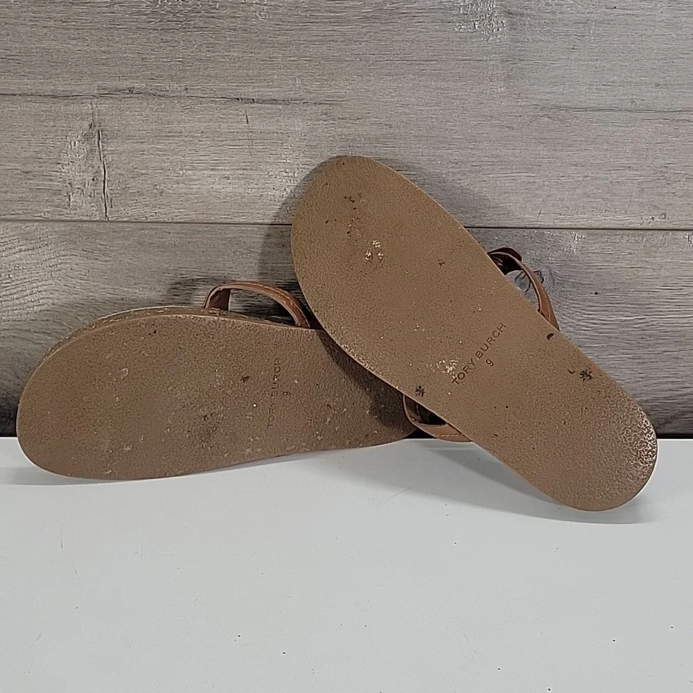 Women's Tory Burch Brown Leather Thong Sandals sz 8